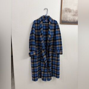 Vintage Pendleton 100% Virgin Wool Blue and Black Plaid Men's Belted Robe
